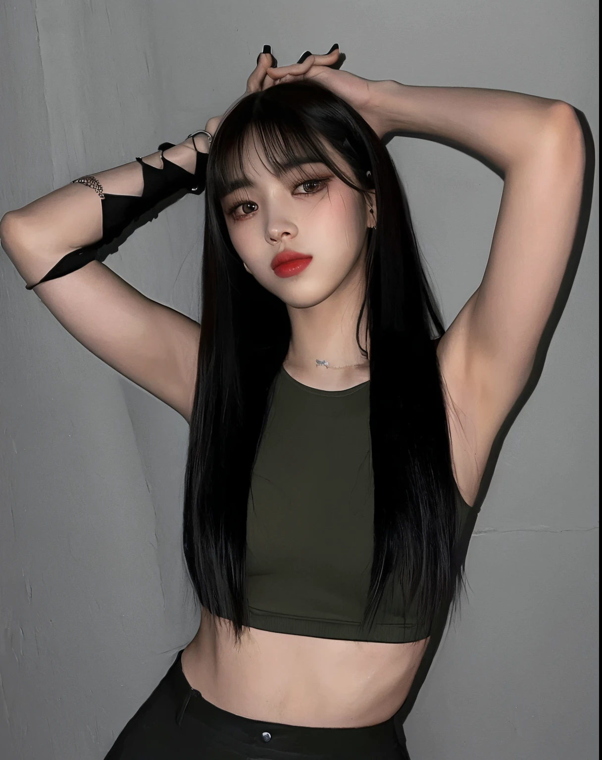 there is a woman with long hair posing for a photo, Ela tem cabelo preto com franja, cruel korean goth girl, com franja completa, Lalisa Manobal, com franja, cabelo blackbangs cabelo, Retrato de Jossi de Blackpink, cabelo preto longo com franja, Lalisa Manoban do Blackpink, Franja reta longa, Ulzzang, Jinyoung Canela