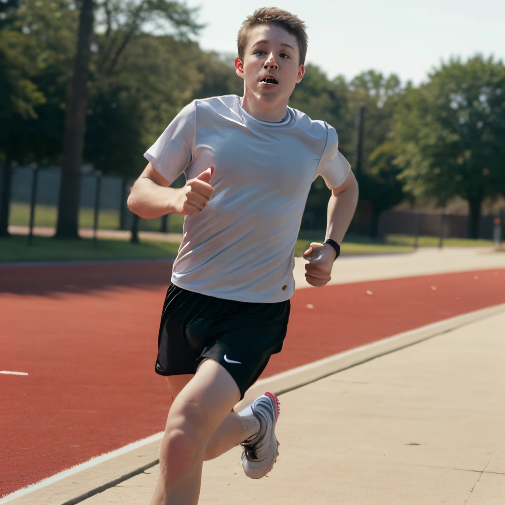 A white boy running
