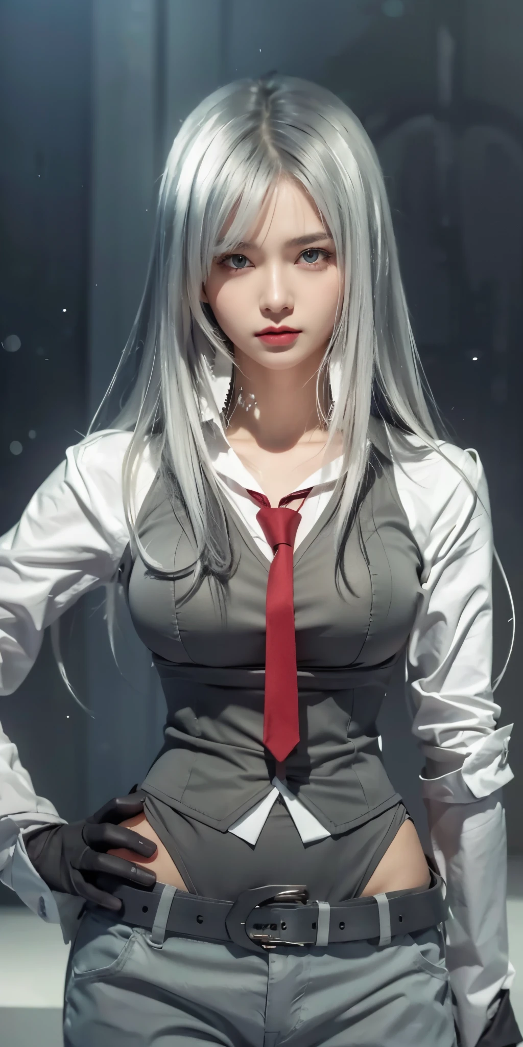 1girl,huge breast, silver  hair, yellow eyes, high quality, ultra detailed, masterpiece, realistic