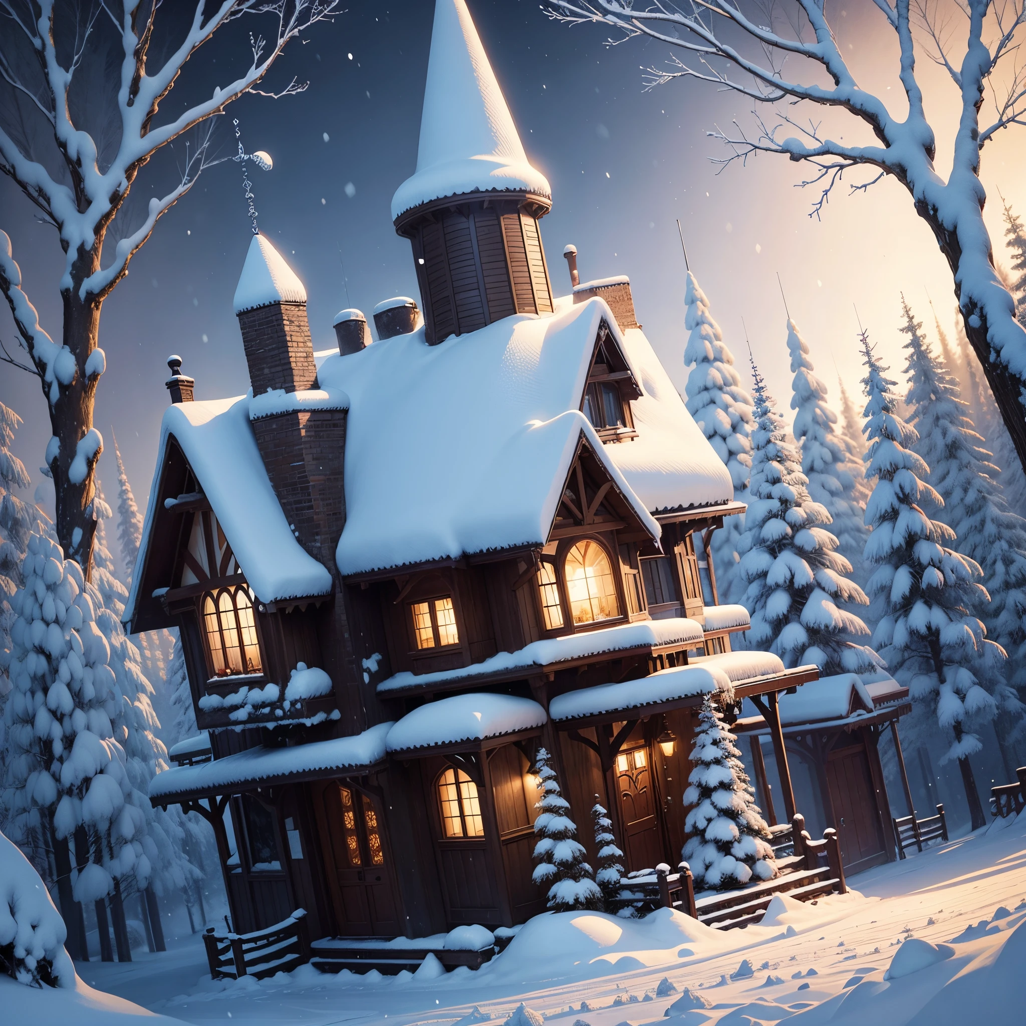 Fairytale world，dream magical，snowflakes falling，Winter scene