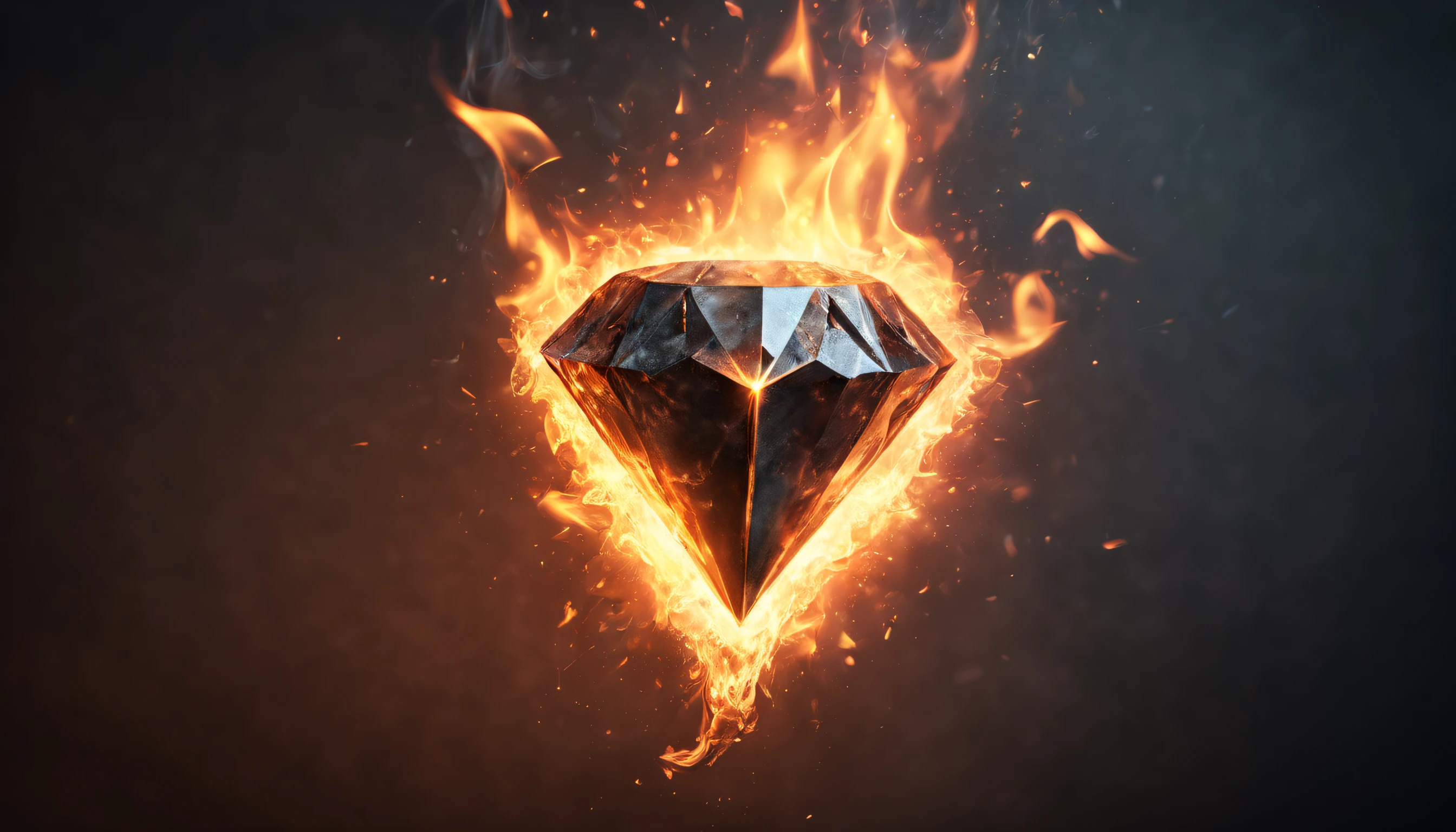 Dark background, flames blazing on a dark background, the flame forms a burning diamond with a rune in the center, great depth of field, Hi-Def, Extremely realistic, Extremely detailed, cinematic treatment, HDR, Photorealistic, tmasterpiece