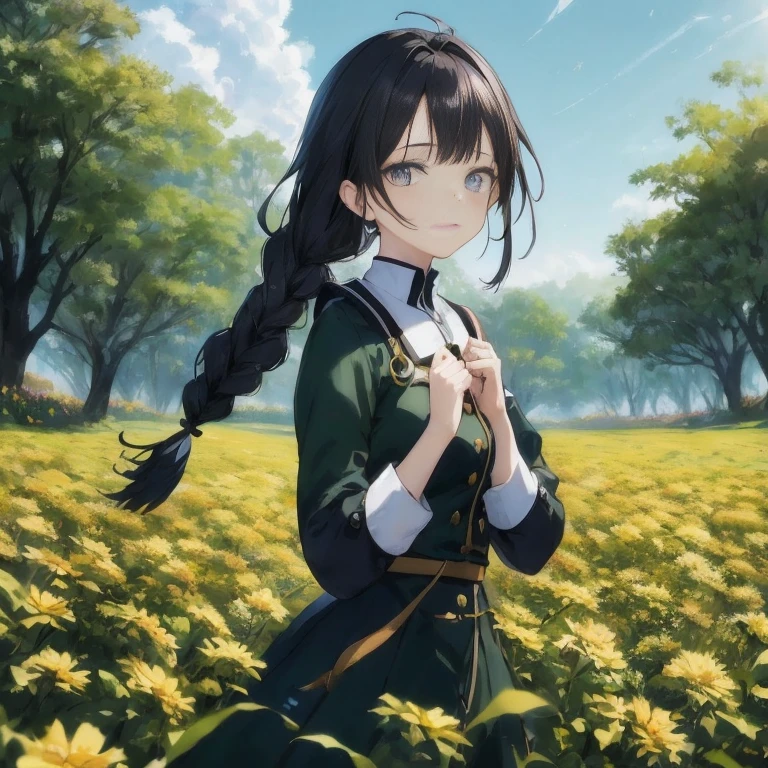 Anime girl in a flower field with a backpack, Anime visuals of cute girls, Beautiful sunflower anime girl, young anime girl, artwork in the style of guweiz, anime moe art style, girl frontal in a flower field, 4k anime wallpaper, beautiful anime high school girl, 4 k manga wallpaper, girl in flower field, Kantai Collection Style
