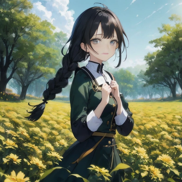 Anime girl in a flower field with a backpack, Anime visuals of cute girls, Beautiful sunflower anime girl, young anime girl, artwork in the style of guweiz, anime moe art style, girl frontal in a flower field, 4k anime wallpaper, beautiful anime high school girl, 4 k manga wallpaper, girl in flower field, Kantai Collection Style