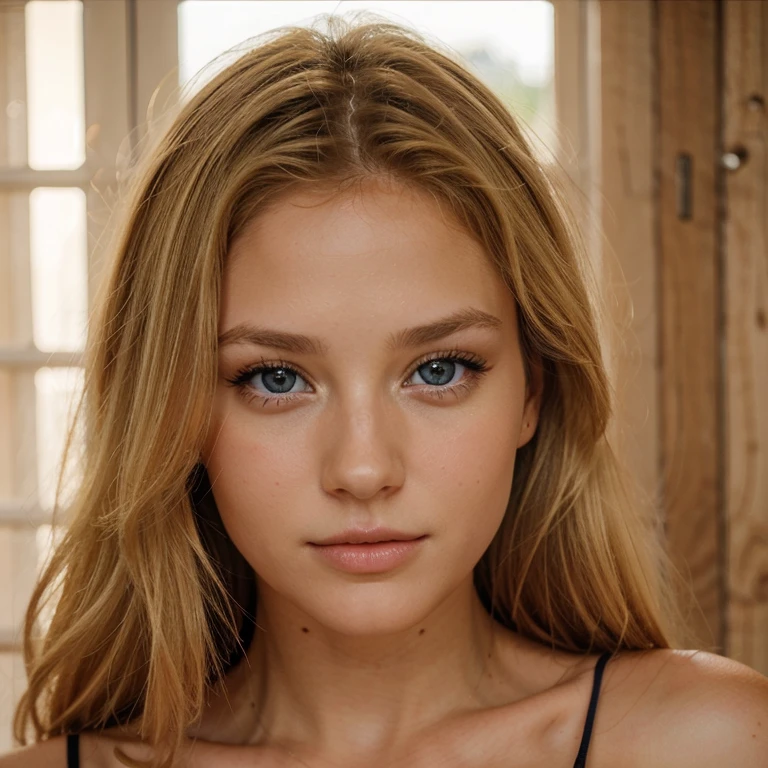 Jeune fille très mignonne Blonde jolie regarde magnifique yeux et lèvres