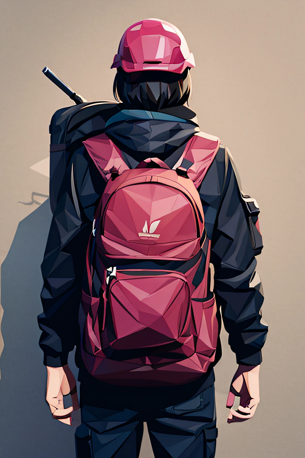 Incorporate a central figure navigating through the terrain using basic geometric shapes. Depict the tracker with minimal detail, focusing on essentials like a backpack, hiking gear, or exploration tools.