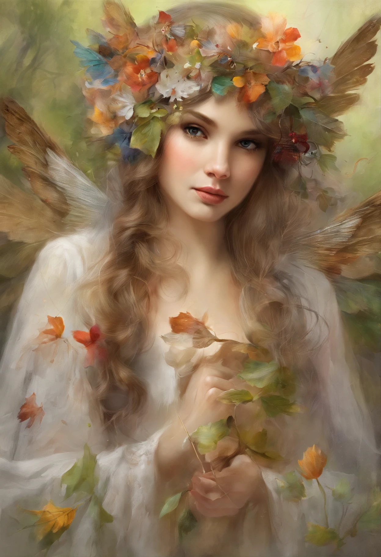at a forest，night moon，Mini cute 3 year old flower fairy, chubbiness，Skirt made of petals，colorful colorful，Transparent colorful wings, Magic wand，closeup cleavage，Light attenuation，glowing effect，depth of fields，to emphasize，Real light，ray traycing，oc rendered，hyper realisitc，Best quality，8K，a work of art，ultra - detailed，Detailed pubic hair，Correct anatomy，Focus on Ayoke，The facial features are carefully drawn