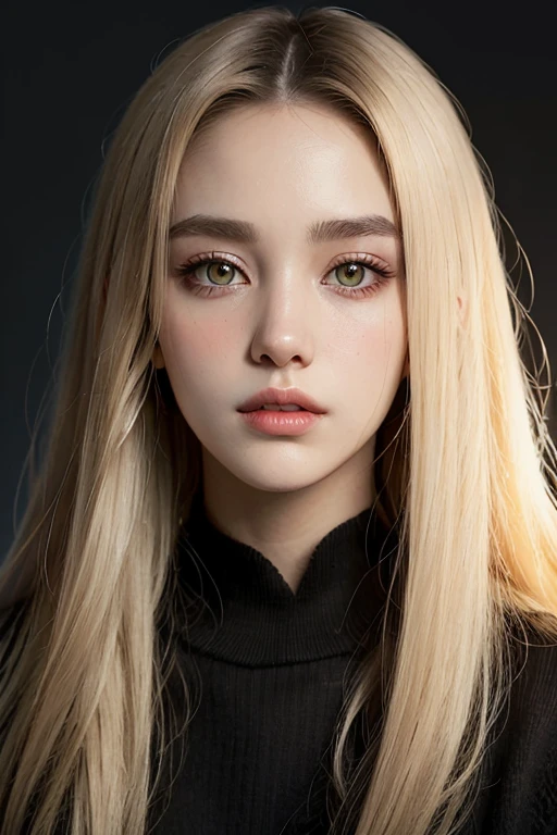 one eyebrow,Natural Color,Apricot eyes,Tall nose bridge,moon lips,Long whit hair,Dark contrast,Raised sexy