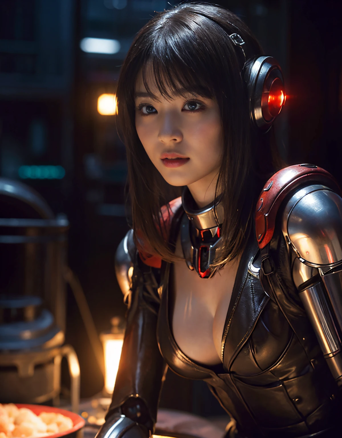 (Background of skimpy mechanical girl and octopus alien)、(Mystical expression)、highest quality、masterpiece、Super high resolution、(Photoreal:1.4)、RAW photo、1 girl、glowing skin、(((1 Mechanical Girl)))、Heavy chest、(red metalボディスーツ)、(Natural alien background to fight aliens)、(Small LED)、((Super realistic details))、vertical giant monster background),global illumination、Shadow、octane rendering、8K、super sharp、robotの背景、big breasts、Raw skin exposed in the cleavage、red metal、intricate decorative details、Japan details、very intricate details、realistic light、(Mystical expression),CG Society Trenlow Eyes、Eyes shining towards the camera、Mechanical marginal blood vessels connected to neon detail tubes)、(Wires and cables connecting to the head)、Small LED、,mechanical thighs、two stock、(Hands are also made of machines)、robot、future alien、Please wear a mechanical helmet、transparent face guard on helmet、