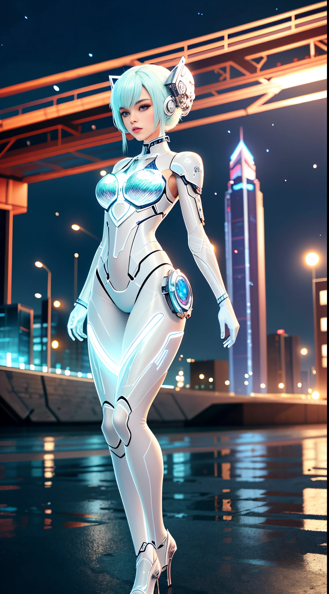 Translucent ethereal mechanical girl,Futuristic girl,Mechanical union city background,model shoot style, (extremely detaild的 CG unified 8k wallpapers), The beauty of abstract style,,hyper realisitc, 8K, super detailing, Best quality, Award-Awarded, Anatomically correct, 16k, super detailing