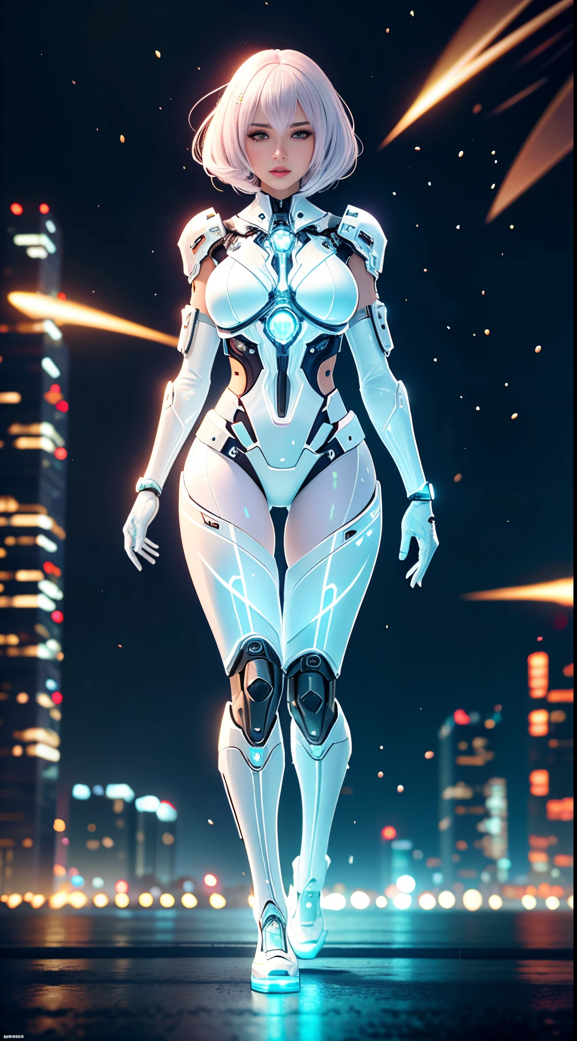 Translucent ethereal mechanical girl，Futuristic girl，Mechanical union city background，model shoot style, (extremely detaild的 CG unified 8k wallpapers), The beauty of abstract style,，hyper realisitc, 8K, super detailing, Best quality, Award-Awarded, Anatomically correct, 16k, super detailing