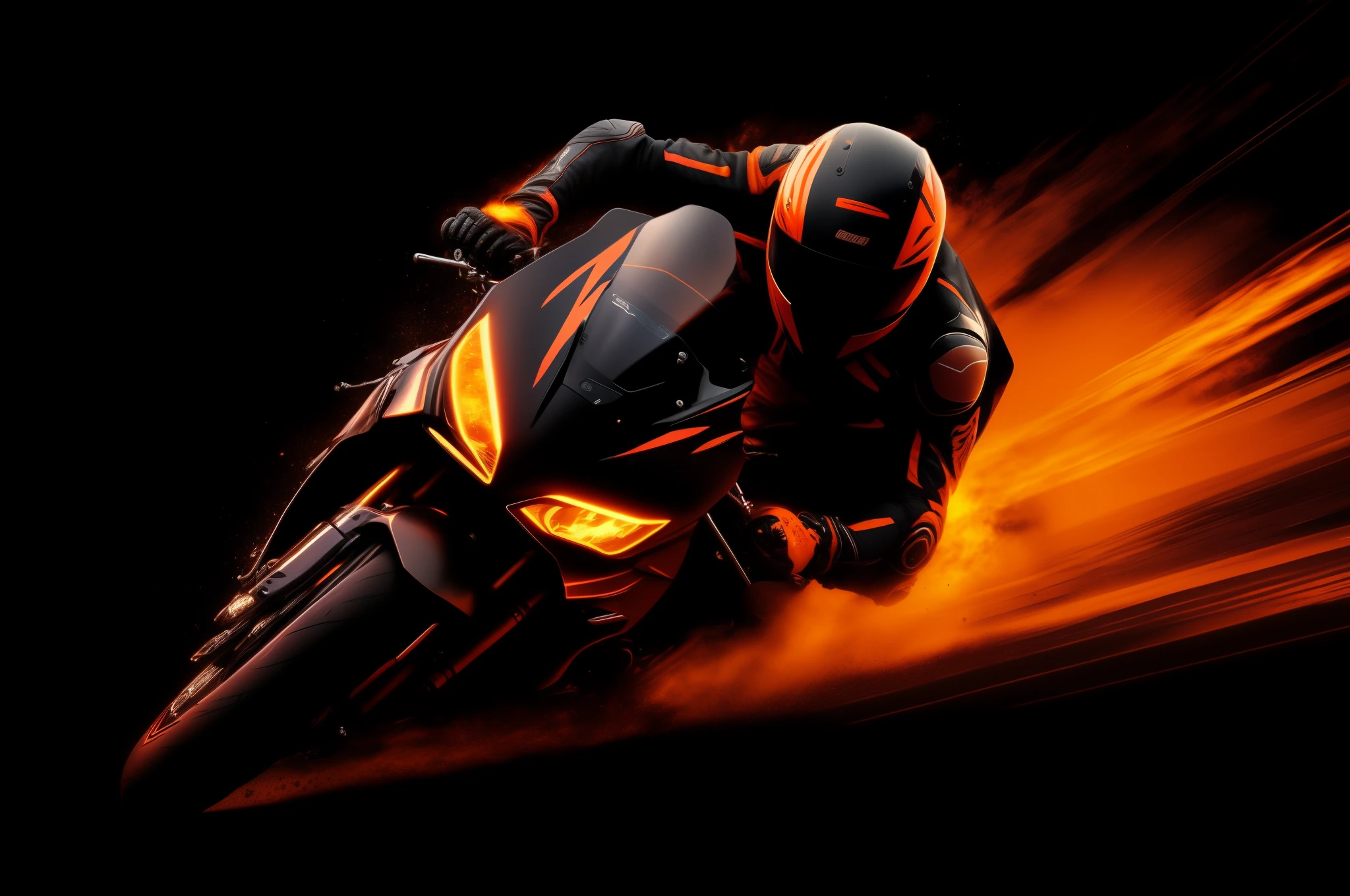 Arafed motorcycle rider in motion on a dark background - SeaArt AI