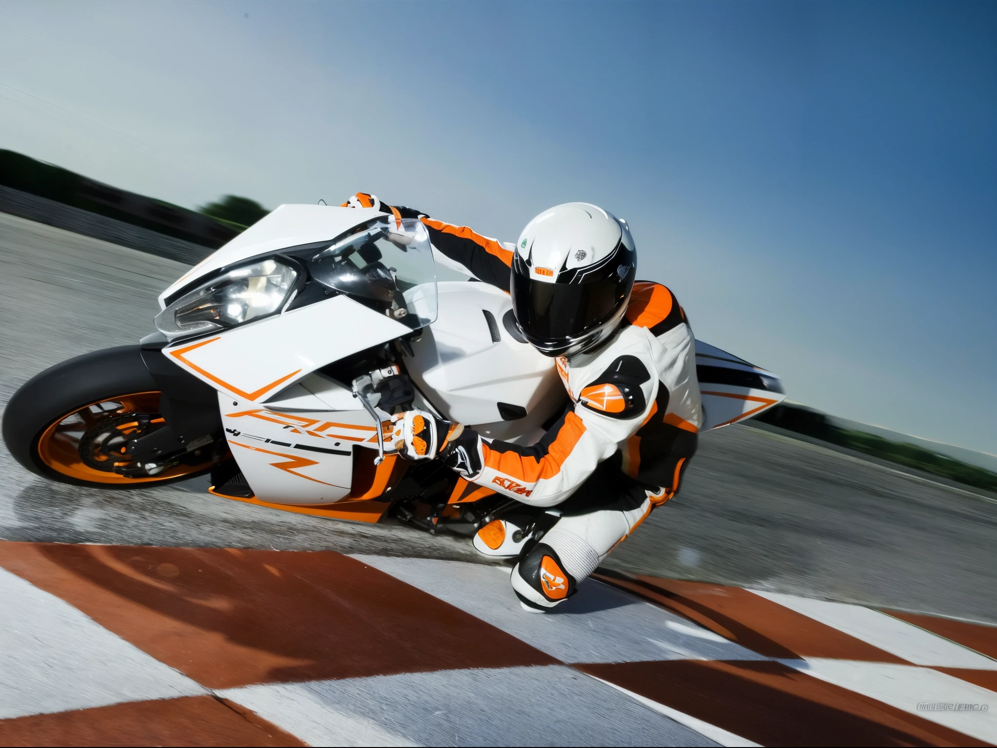 there a man riding a motorcycle on a race track, white and orange, orange racing stripes, kawasaki, inspiring, orange and white, riding a futuristic motorcycle, high quality wallpaper, high speed action, wideangle action, crouching, motorbiker, riding, motor sport photography, amazing wallpaper, wallpaper mobile, hd shot, wallpaper - 1 0 2 4