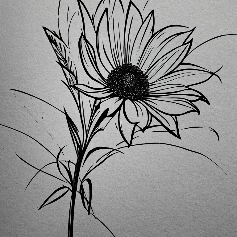 Flower, stem, black and white, simple, smudged