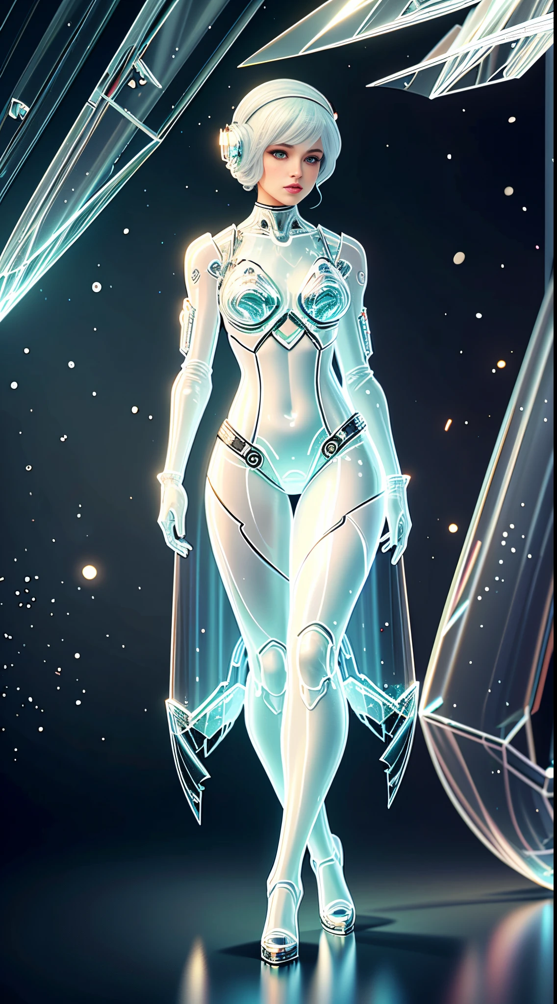 Translucent ethereal mechanical girl,Futuristic girl,Mechanical jointuturistic background