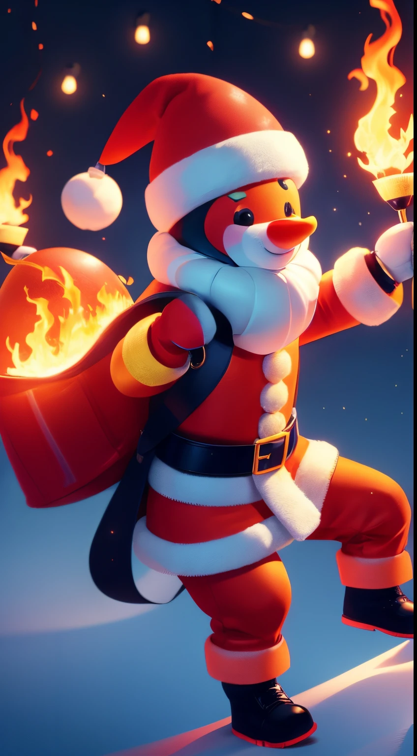 (Flame/火焰/loimu,dynamic scene:1.3),Christmas clown driving Christmas car bank,(blasts,火焰,catching fire),tmasterpiece,8K,UHD resolution,high high quality,hyper realisitc,
