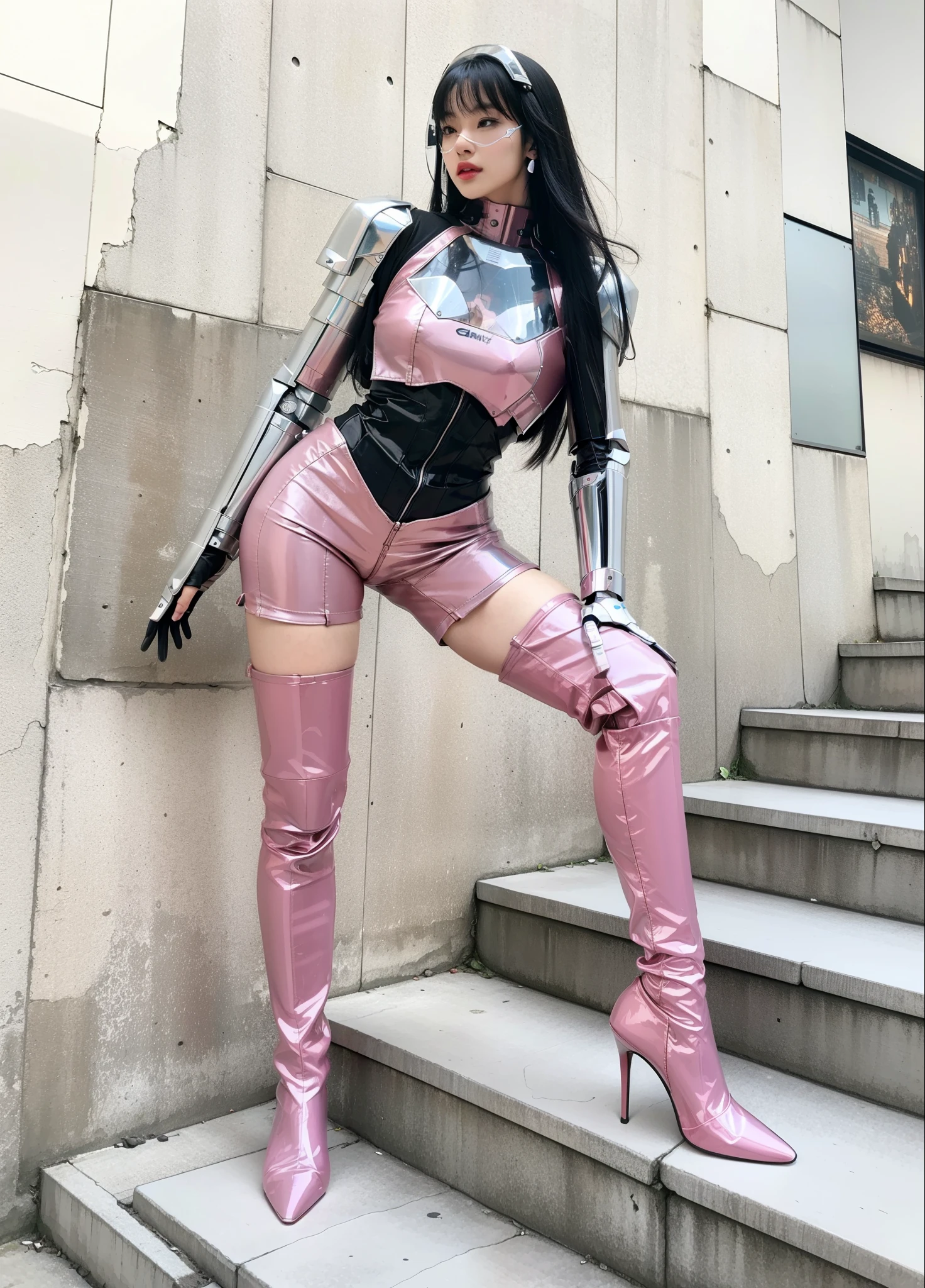 Fantasy cyberpunk world,1 Mechanical Miracle,Robots defend world order;Samurai mechanical armor,Equip transparent weapons,Streamlined black and red design,wearing in black cloak,A big part of a 1-person robot,Art of the highest quality,8K ultra-high resolution,动态照明,cinematic splendor,vivd colour,Wearing a cyberpunk space helmet,Luminous mechanical protective mask,Future high-tech tactical helmet,Steel Mechanical Armor