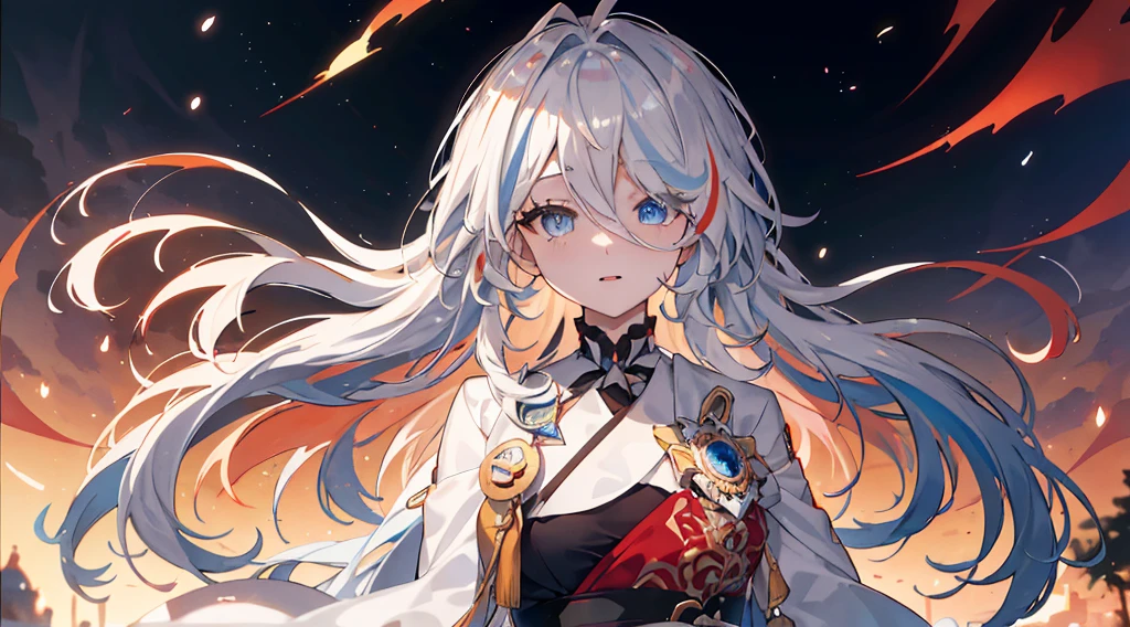 {{tmasterpiece}}，Best quality at best，Very detailed CG unified 8k wallpaper，电影灯光，lens flare glow，Beautiful detailed eyes multi colored hair，Colorful light，Particulate matter，heterochromatic，（One color：1.5）， （Hair color：1.5），