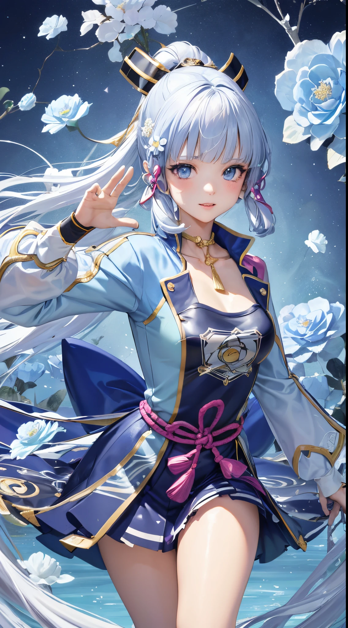 1 Anime Girl, Samurai, Abstract, Splash Art, Light Particles, Diamond blade, (Cold Energy, Cold Wind Brust, Cold Water: 1.4) Dynamic Pose, Galaxy, (fractal art:1.1), (colorful:1.1),(Ice flowers:1.4), highest detailed,(zentangle:1.1),(abstract background:1.1), (shiny skin), (many colors:1.4), UHD, retina, masterpiece, accurate, anatomically correct, textured.