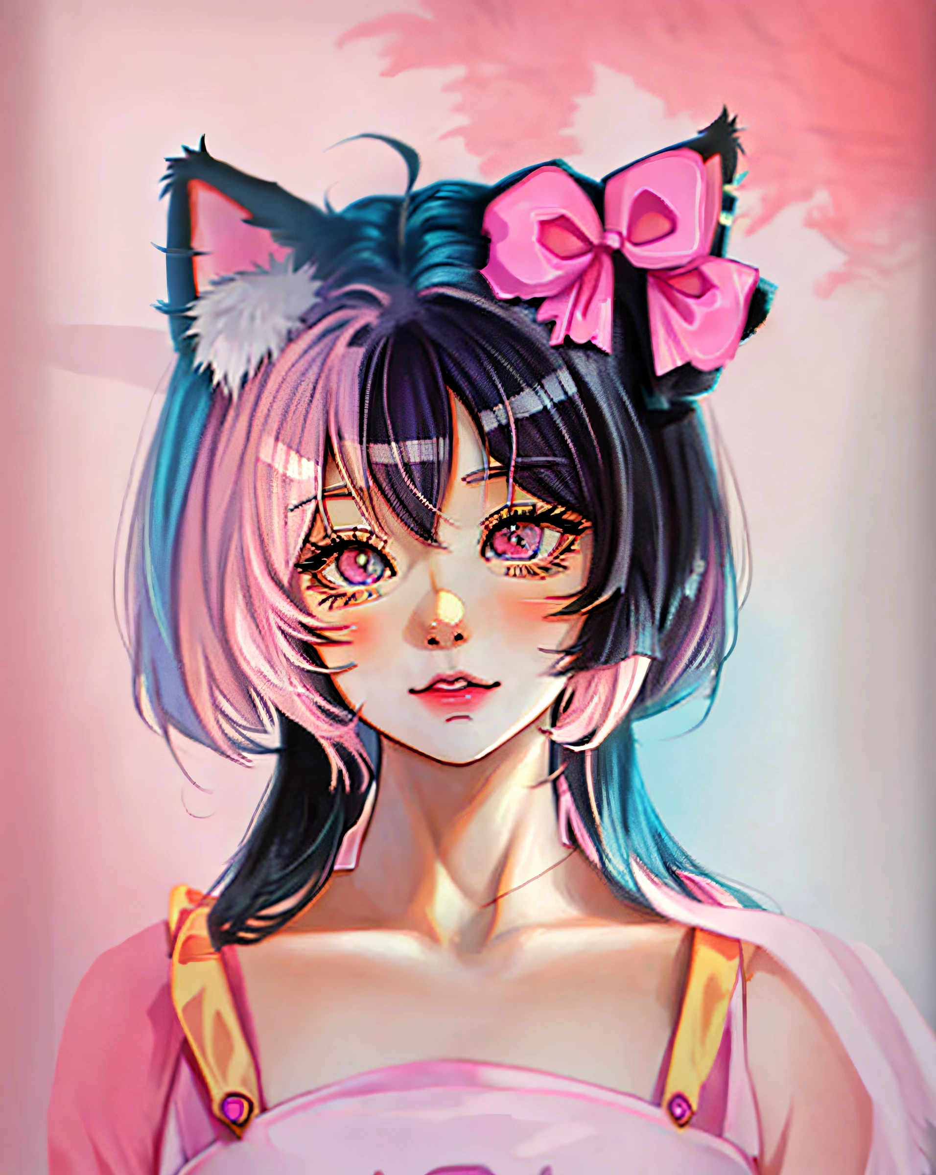 Drawing of a girl with cat ears and bow, anime style portrait, anime sketch, Girl with cat ears, style of anime, anime cat girl, Semi-realistic anime style, Cat ears anime girl, Portrait of an anime girl, anime portrait, style of anime, cute anime catgirl, flat anime style shading, Anime style painting, Anime realistic style