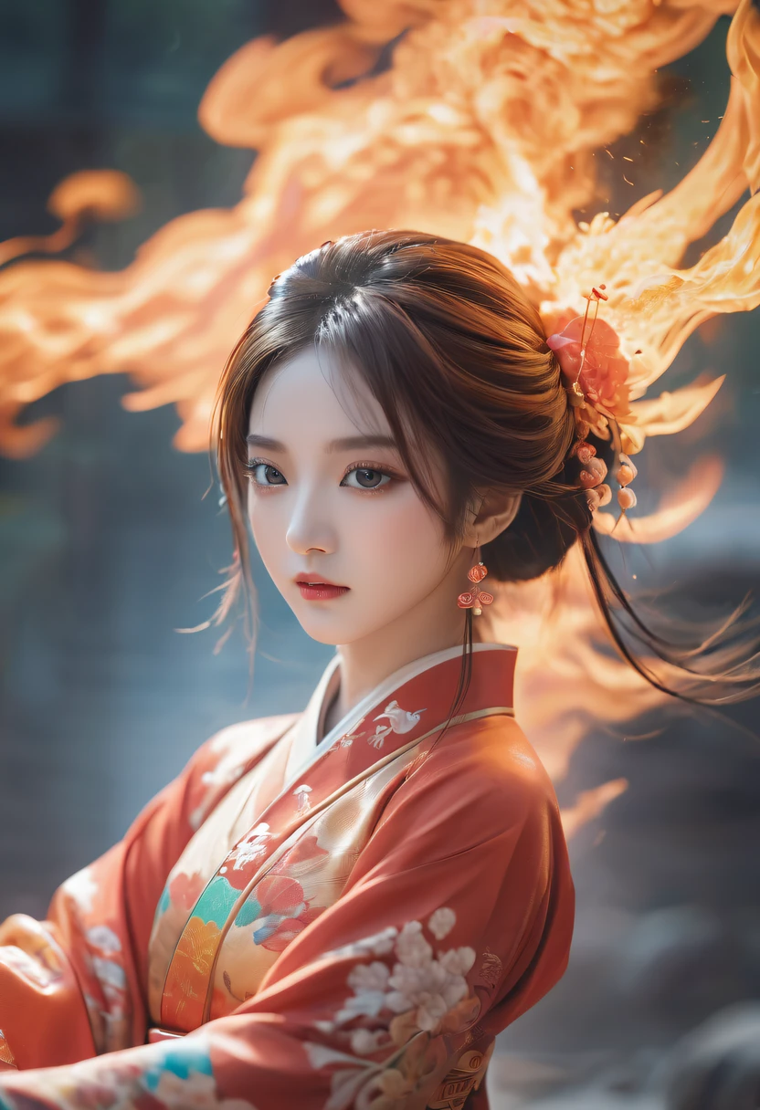 (火焰/butterflys/Loim,dynamic scene:1.3),1 busty girl.Alone,Hanfu,Hanfu,(back:1.2),photore, tmasterpiece, Photographic realism,Best quality, 超高分辨率, RAW photos, photo shot, professional, Stunningly detailed, Colorful, hyper realisitc, tmasterpiece, Best quality, HighDynamicRange, Perspectives, Best quality, Focus sharp, digital art render, 8K,