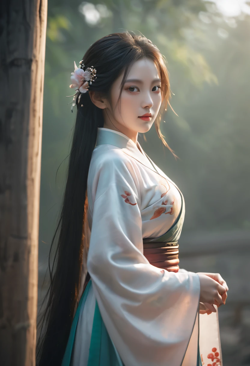 (火焰/butterflys/Loim,dynamic scene:1.3),1 busty girl.Alone,Hanfu,Hanfu,(back:1.2),photore, tmasterpiece, Photographic realism,Best quality, 超高分辨率, RAW photos, photo shot, professional, Stunningly detailed, Colorful, hyper realisitc, tmasterpiece, Best quality, HighDynamicRange, Perspectives, Best quality, Focus sharp, digital art render, 8K,
