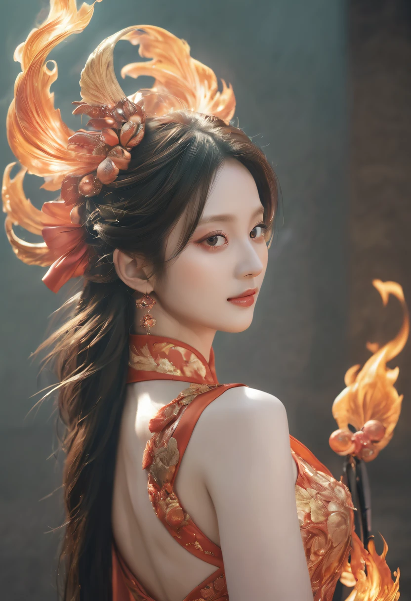 (tmasterpiece:1.4), (Best quality:1.4), (A high resolution:1.4), (tmasterpiece, Best quality, A high resolution:1.4),(火焰/butterflys/Loim,dynamic scene:1.3), givenchy, 校服, (cable bow:1.1), ssmile