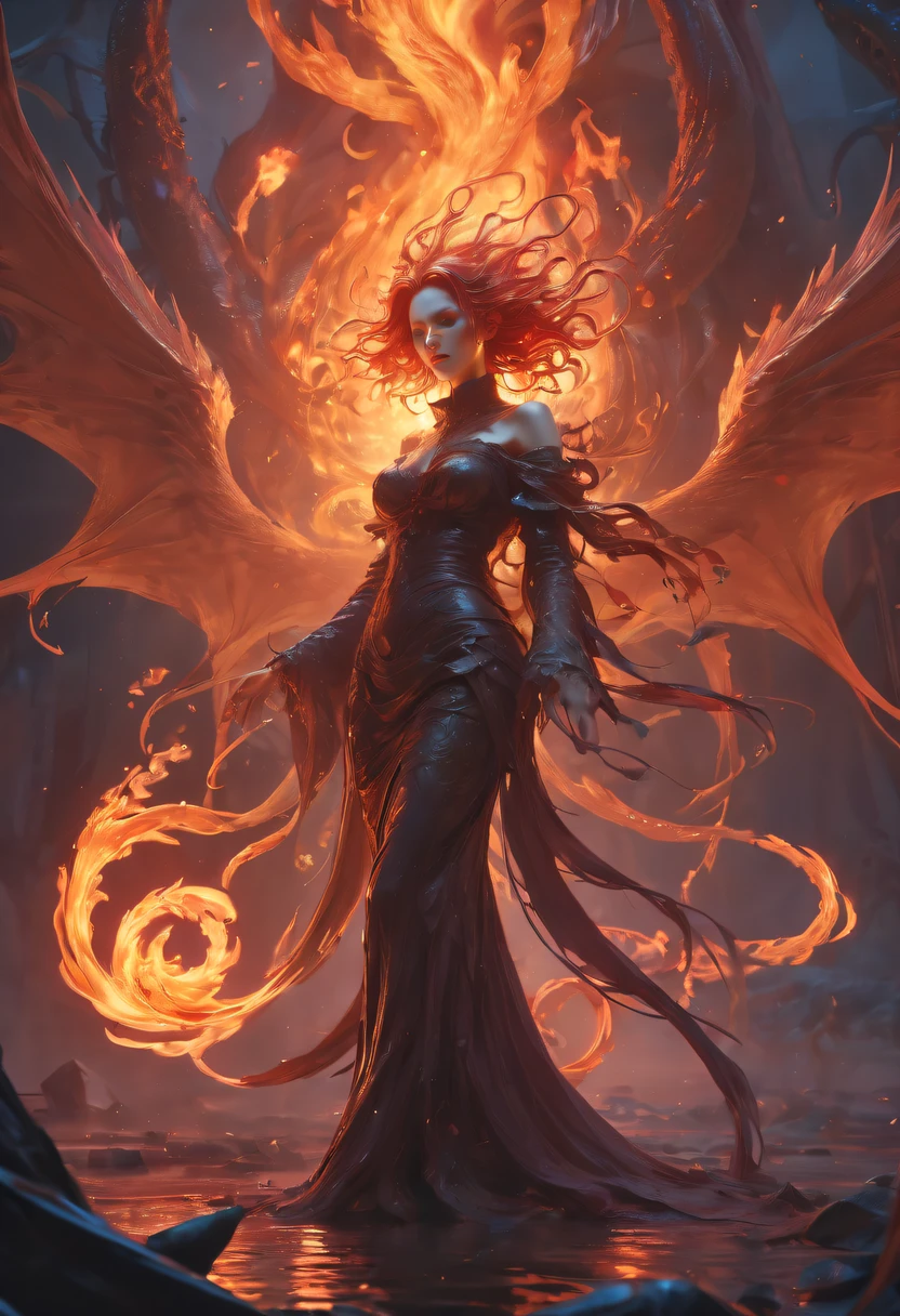 火焰/butterflys/Loim,(dynamic scene:1.3),(Fantasy Horror Perfect Art, 64K Ultra HD:1.1), (art by apterus, Artwork by Dan Mumford, The Art of Lovecraft:1.2), Best quality, 500px, CG, 8K, author:Dan Monford