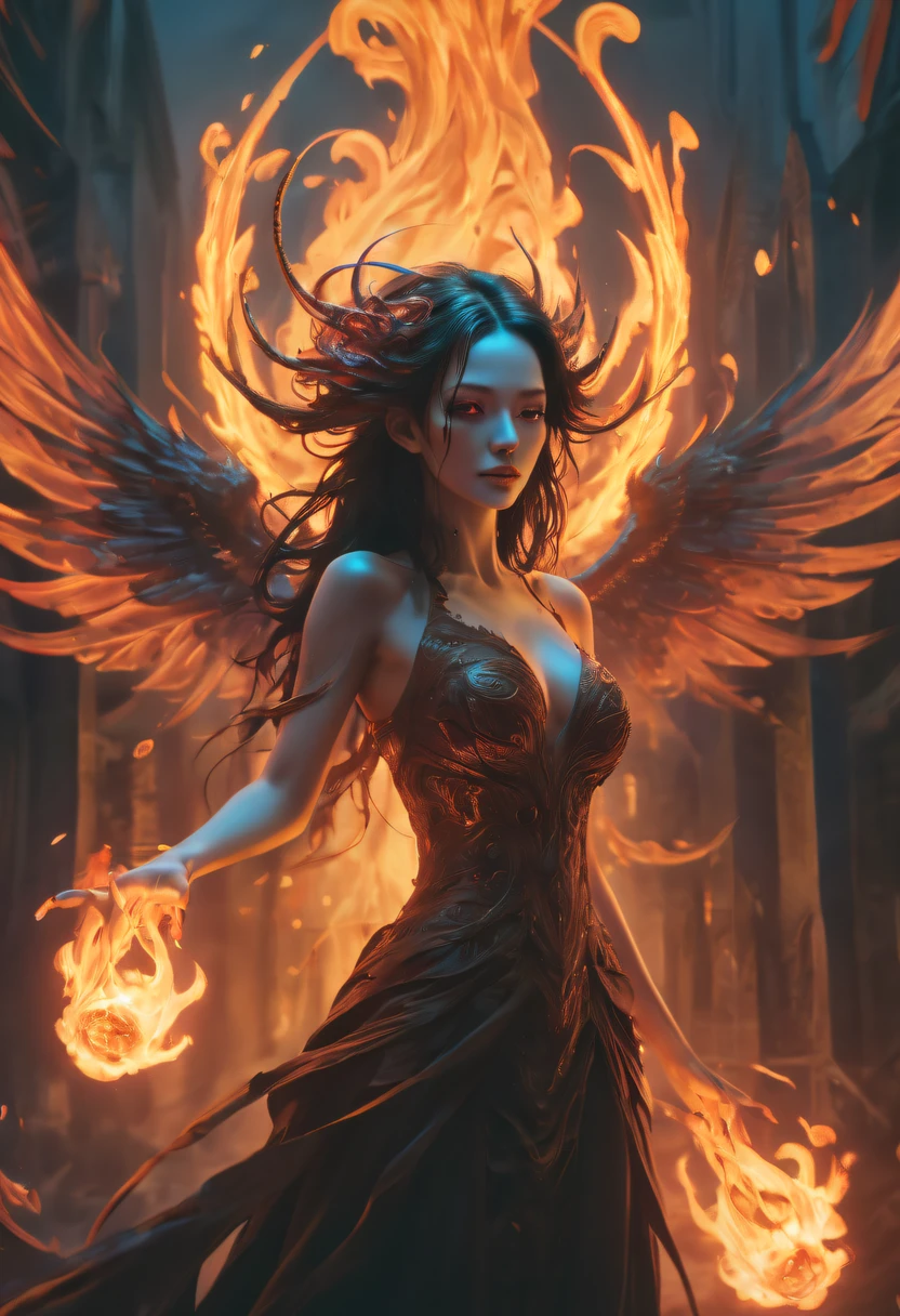 火焰/butterflys/Loim,(dynamic scene:1.3),(Fantasy Horror Perfect Art, 64K Ultra HD:1.1), (art by apterus, Artwork by Dan Mumford, The Art of Lovecraft:1.2), Best quality, 500px, CG, 8K, author:Dan Monford