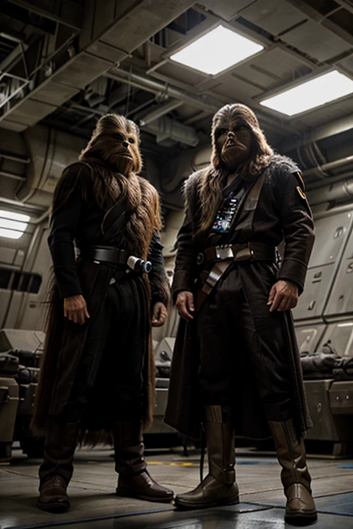 captured wookie with captured noble in a star wars hangar bay