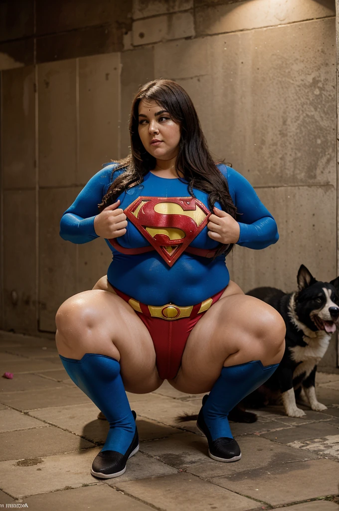 superheroine bbw , full body, posicion de superheroina, mojada, (pidiendo comida como perro)