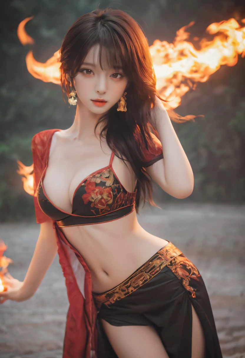 火焰/butterflys/Loim,1个Giant Breast Girl,, tmasterpiece, Best quality,
