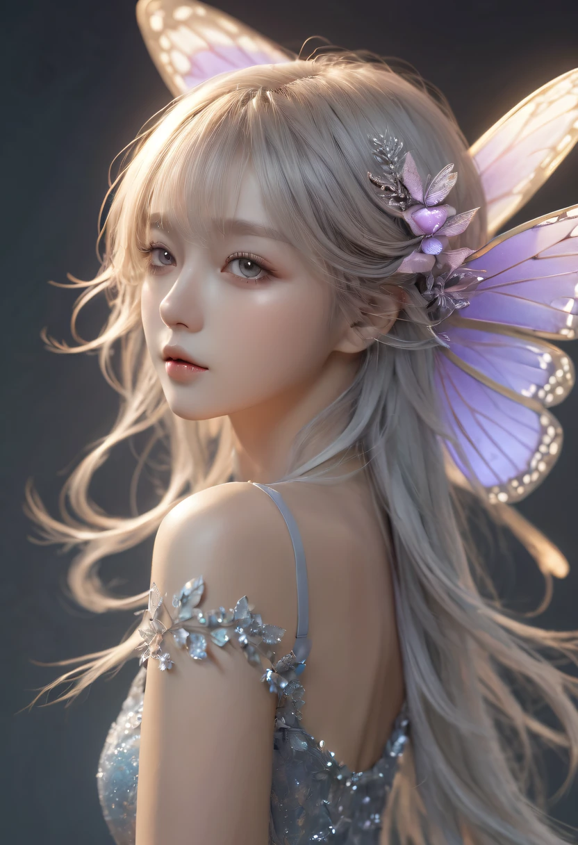 ((((masterpiece, best quality, high resolution)))), Extremely detailed 8K, (ultra detailed), full body, ultra wide shot, photorealism, fantasy art, D&D art, a picture of an exquisite beautiful fairy woman flying at starry night sky at the forest, dynamic angle (ultra detailed, Masterpiece, best quality), ultra detailed face (ultra detailed, Masterpiece, best quality), ultra feminine, fare skin, azure hair, wavy hair, dynamic eyes color, glowing eyes, intense eyes, wearing white dress, elegant silk dress (ultra detailed, Masterpiece, best quality), having butterfly wings (ultra detailed, Masterpiece, best quality), wearing high heeled boots, sky full of stars background, moon,