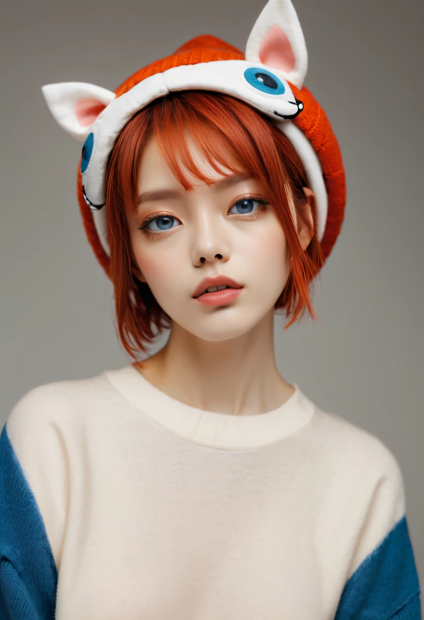 火焰/butterflys/Loim，sweetheart, red hair clothing, eBlue eyes, Sweaters, small jaw