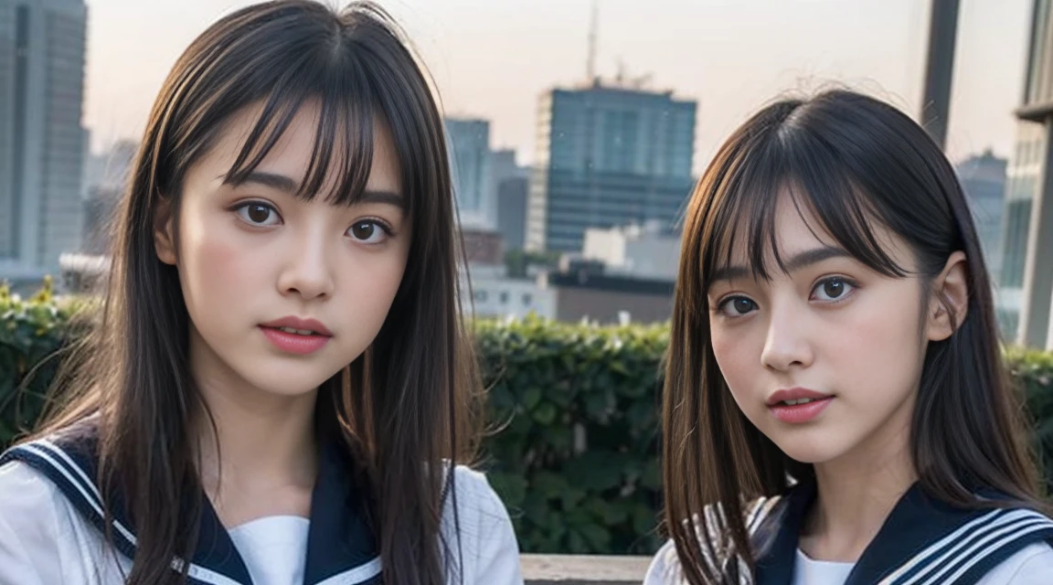 Two beautiful Japanese junior high school girls, neat, serious, honor students, completely naked, with a loving look on their faces, like pet pets, kneel together, legs spread, arms above their heads. Raised, small-breasted, flat-chested, flat-chested, tied with hemp rope, hands looking up at the man standing, tied with a collar and led like a pet. downward angle, staring with mouth closed