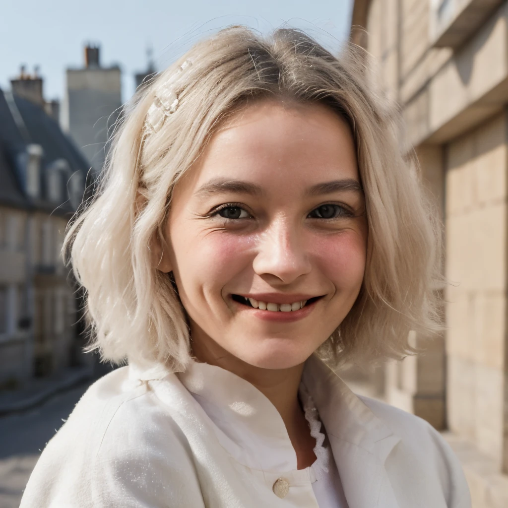 Une ville femme avec des cheveux blancs avec un visage tendre et souriant