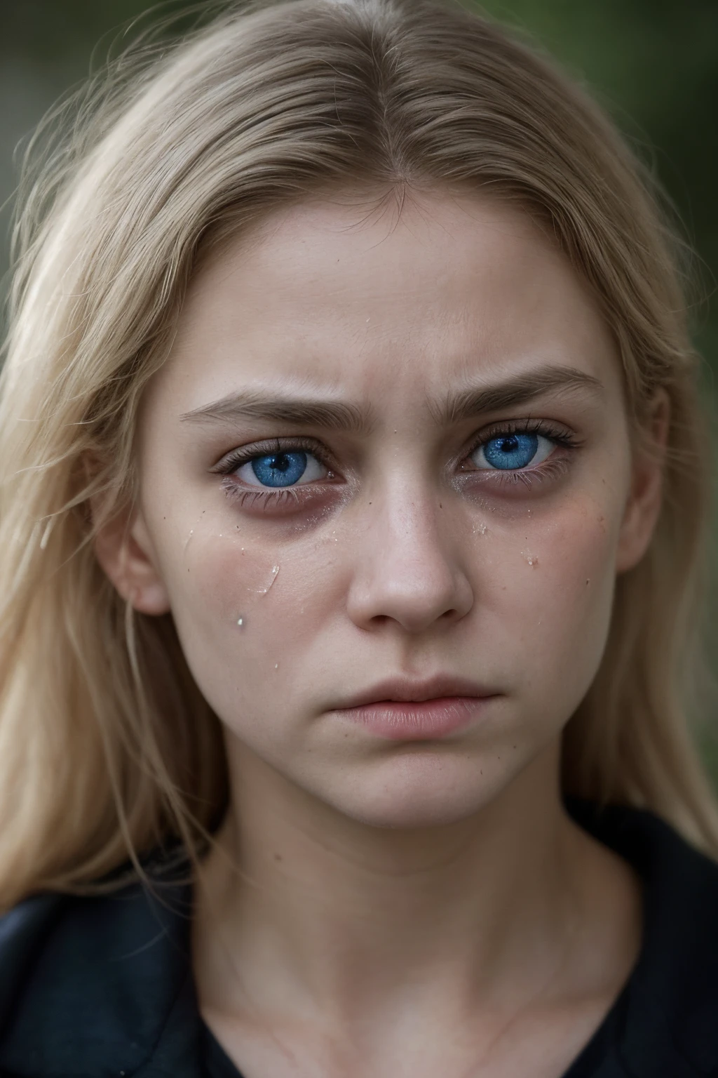 Breathtaking cinematic shot of a close-up of blue eyes, (look of fury, hate, crying, tears in eyes), intricate details, shallow depth of field, vignette, highly detailed, high-budget Hollywood film, Bokeh, Cinemascope , Moody, epic, beautiful, cinematic grain, masterpiece, award-winning, professional, highly detailed, detailed skin texture, (blush: 0.5), (goosebumps: 0.5), underground scatter. photo of the eyes, focus on the eyes, focus on the eyes, close up on the eyes. blonde girl, 14 year old girl, tears. front view. (open eyes, despair, tears, crying, wide eyes)