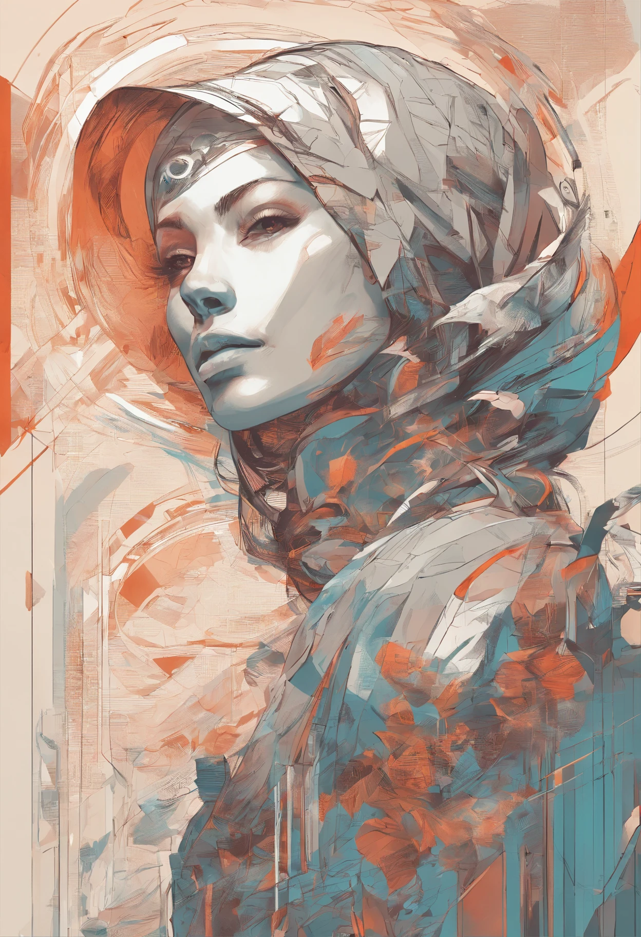 illustration of a woman with a ribbon wrapped around her head, martin ansin artwork portrait, martin ansin, stunning digital illustration, james gilleard artwork, poster illustration, inspired by Mike Winkelmann, inspired by Petros Afshar, by Matthew D. Wilson, exquisite imaginative poster art, by Matthijs Naiveu, a beautiful artwork illustration, poster art style