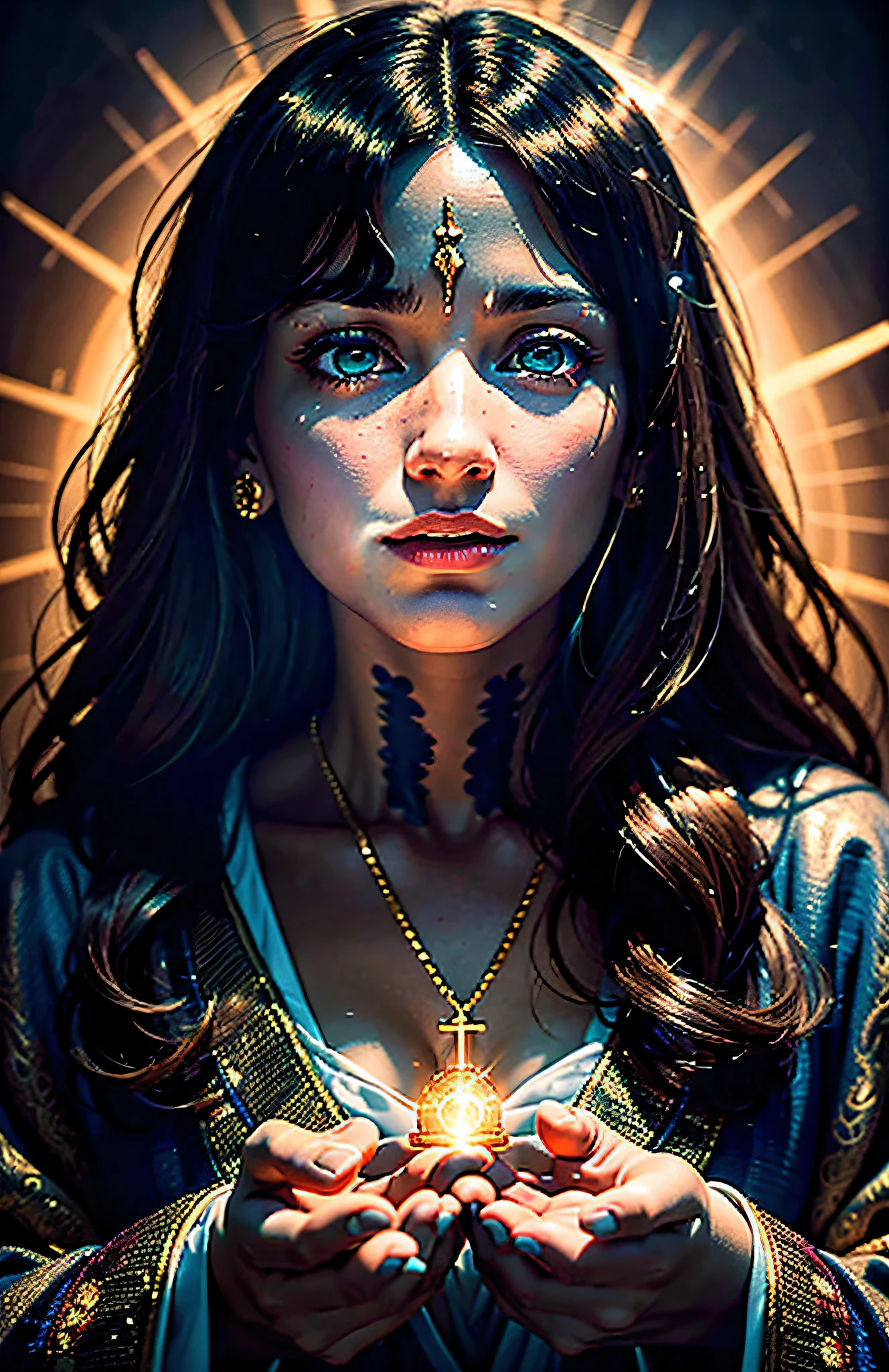 jesus,dark,religious,spiritual,longhaired,detailed robe,glowing eyes,serene expression,holy aura,hands clasped in prayer,dark background,golden halo,evocative,highly detailed,ethereal,god-like,divine,reverent,sacred,redeeming,salvation,heavenly,vibrant colors,light and shadow,atmospheric lighting,majestic,mysterious,iconic,divine intervention,humility,faith,graceful,transcendent,faithful followers,deep spirituality,symbolic,otherworldly,solemn,inspiring,miraculous,divinity,eternal,peaceful,devotion,divine presence,cosmic,spiritual awakening,religious icon,divine light,
(best quality,4k,8k,highres,masterpiece:1.2),ultra-detailed,(realistic,photorealistic,photo-realistic:1.37),portrait,dramatic lighting,traditional composition,classic art style