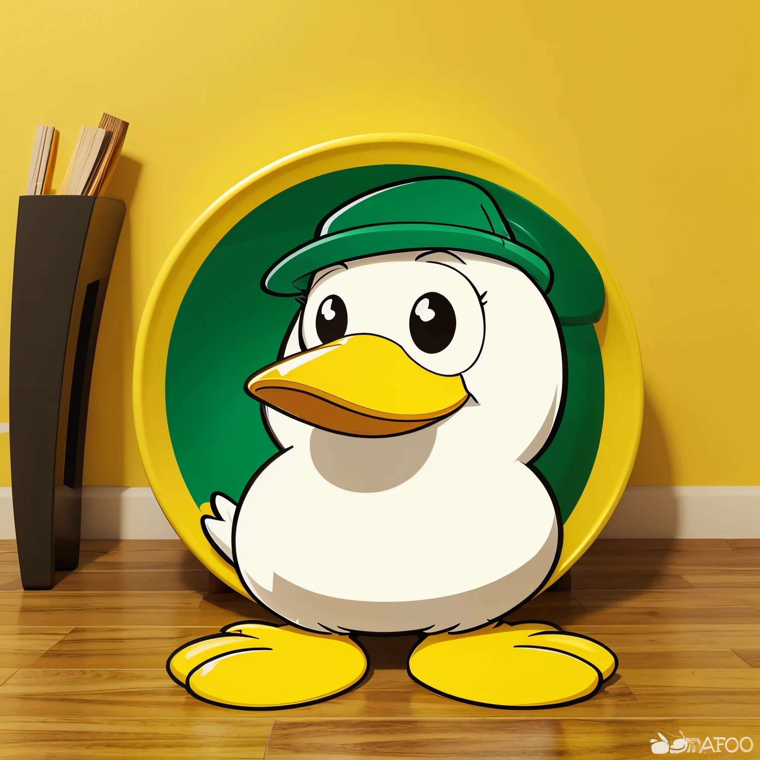Um pato amarelo em cartoon muito fofo