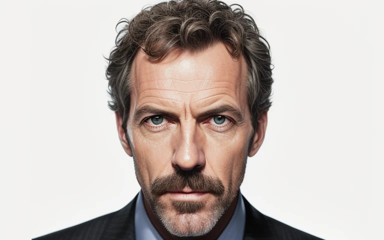 Arafed man in suit and tie looking at camera., Retrato de Hugh Laurie, Hugh Laurie, Casa del Doctor, Sr. Casa, Hugh detallado, HQ, Casa Bolton, Arte impresionante, Retrato foto de Walter White, Bryan Cranston como Gordon Freeman, definition of hugo, intenso ardor, obra maestra de arte, photo of a 50-year-old white man