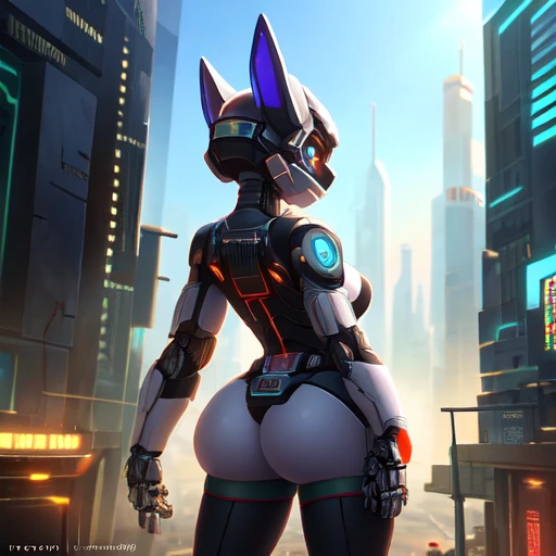 Dystopian, [sci-fi], High Detail RAW color Photo, Full Shot, rear angle, of (cute female arterial intelligence, wearing see-through white chemise), outdoors, standing, on overlook, looking out at sprawling cyberpunk city skyline), toned physique, large ass, (pale skin), perfect face, seductive look, (cybernetic implants:1.2), (augmentations), (cyborg:1.1), (detailed skin, diffused skin pores), silicone, metal, (highly detailed, fine details, intricaens flare:0.5), (bloom:0.5), smog, dust, (badlands:0.8), (observitory:0.7), raytracing, specular lighting, shallow depth of field, photographed on a Sony Alpha 1, EF 85mm lens, f/2.8, hard focus, smooth, cinematic film still, [Cyberpunk:Orwelian:12]