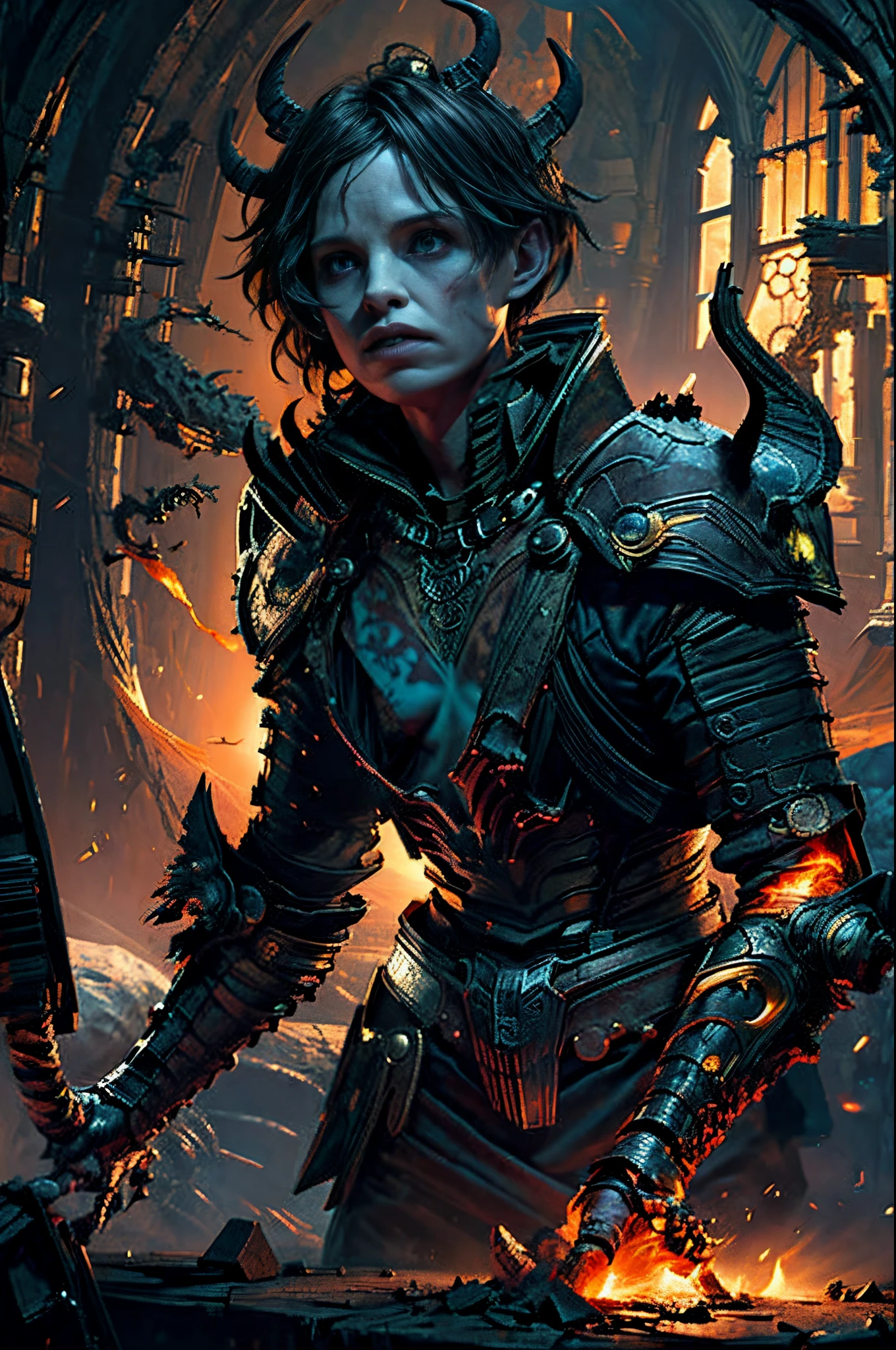 gothic art, lightand shade contrast, Standing Picture, Ramen, holland angle, emphasis lines, tmasterpiece, Acura, Anatomically correct, A high resolution, Best quality at best, super detailing, Award-Awarded,D14BL0 style male necromancer,male people,(((Eddie Redmayne(Eddie Redmayne)Play,)))Humanoid monsteragestic,wizard,A small amount of armor,withered face,Dry body,witchcraft,Expressionless eyes,Epic war fantasy digital art,(greg rutkovsky:0.8), (cyan and orange:0.4),