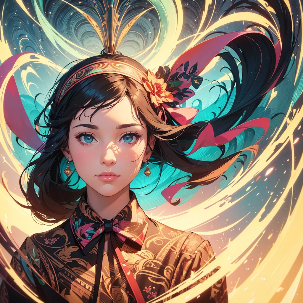 illustration of a woman with a ribbon wrapped around her head, martin ansin artwork portrait, martin ansin, stunning digital illustration, james gilleard artwork, poster illustration, inspired by Mike Winkelmann, inspired by Petros Afshar, by Matthew D. Wilson, exquisite imaginative poster art, by Matthijs Naiveu, a beautiful artwork illustration, poster art style