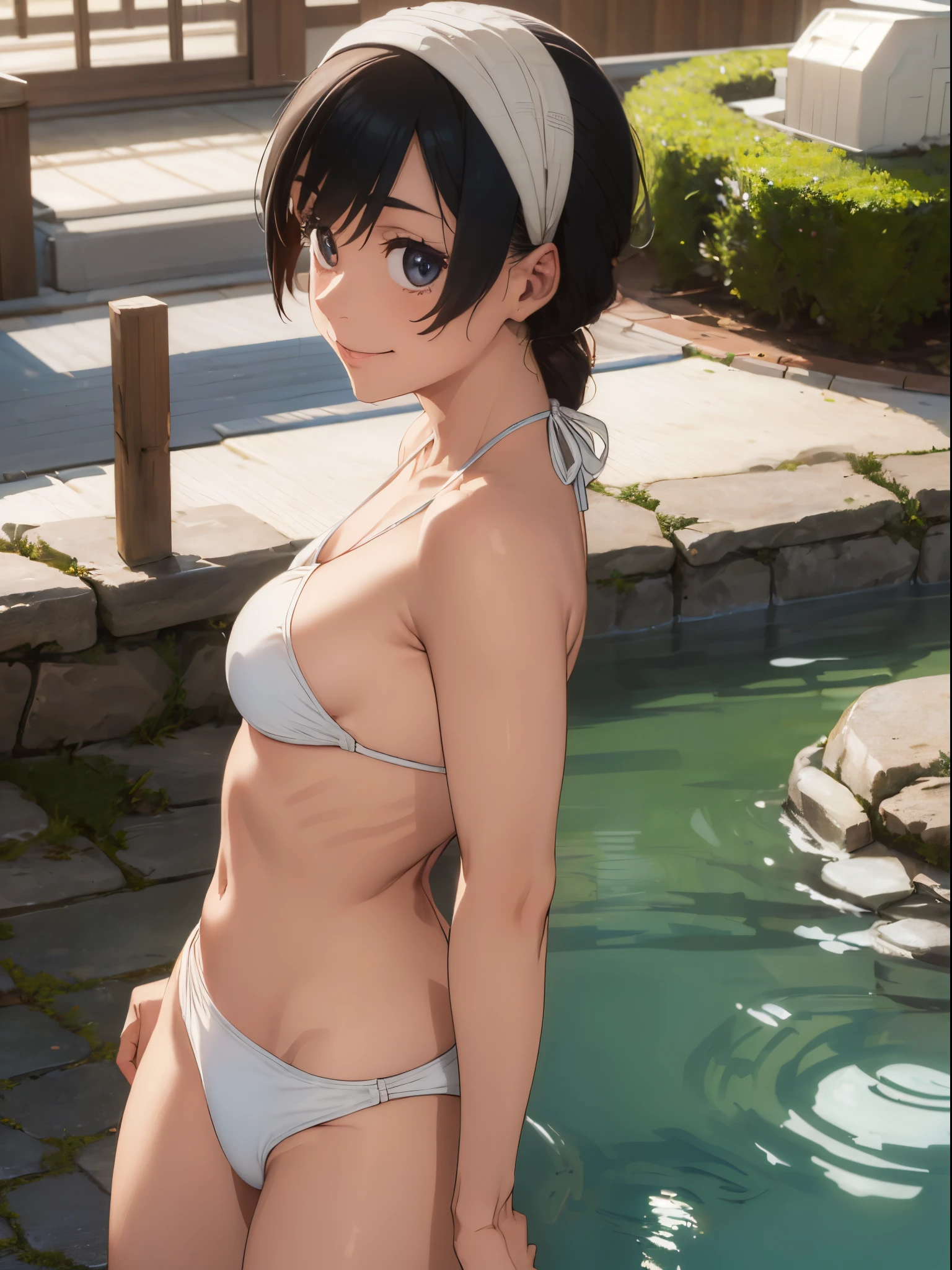 (​masterpiece:2.0), (top-quality:2.0), (Soaking in a hot spring:1.5), (tiny white string bikini:1.5), (Super Sexy Pose:1.5), (View from the side:1.5), (blushed face:1.3), (hiding chest with hands:1.3), (Ultra-thin fabric:1.5), (Spilling:1.4), (Realistic:1.5), under the boobs, Side breasts are visible, Naked, 1 little girls, Precise little hands, Embarrassed look, lightsmile, Look at me and smile, a very pretty girl, Innocent face, Young Face, Clear eyes, Shining eyes, tiny chest, shoulders can be seen, Tummy is visible, I can see the cleavage, I can see my stomach, the lower abdomen is visible, buttocks visible, The crotch is visible, No pubic hair, Dynamic Posing, Beautiful skins, ultra-definition, Top resolution, Japan High School Student, Brown hair