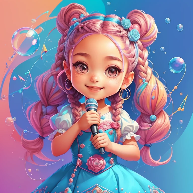 ((cute girl with braids smiling and singing holding a microphone, bubbles and musical notes)) - Criador: Walt Disney2023) ), ,, ( Walt Disney acolchoamento ,multidimensional geometric wall PORTRAIT, arte, Chibi,
Yang08k, lindo, Colouring,Rose
Primary works, qualidade superior, melhor qualidade, Arte Oficial, Beautiful and Aesthetic,)) ), ,,  Walt Disney acolchoamento ,multidimensional geometric wall PORTRAIT, arte, Chibi,
Yang08k, lindo, (Colouring, rosa), amarelo ,azul ,vermelho e branco)
Primary works, qualidade superior, melhor qualidade, Arte Oficial, Beautiful and Aesthetic,