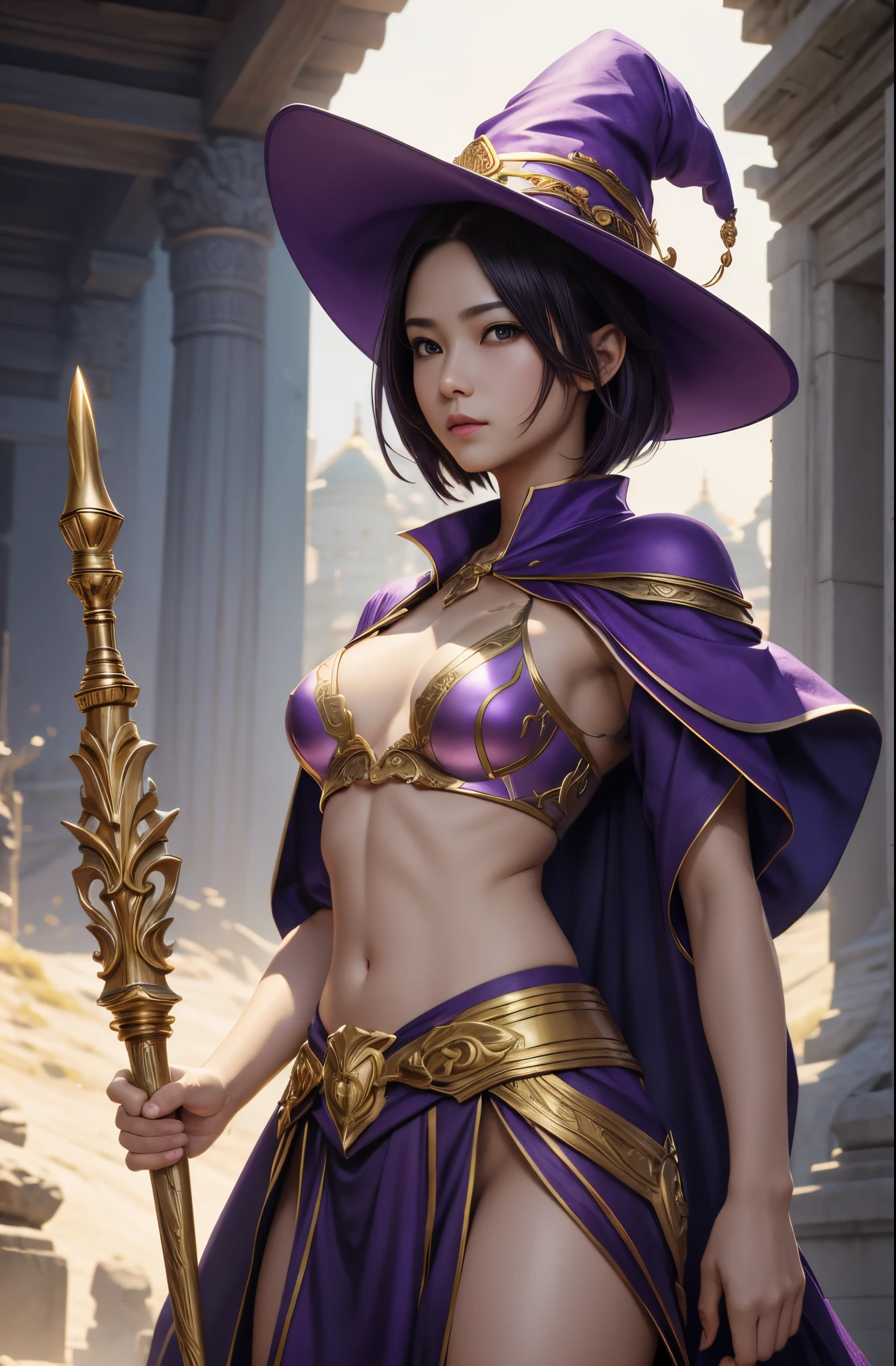 8K,Gorgeous purple very small chest chest armor,Golden decoration,超A high resolution,A hyper-realistic,Precise workmanship details,
