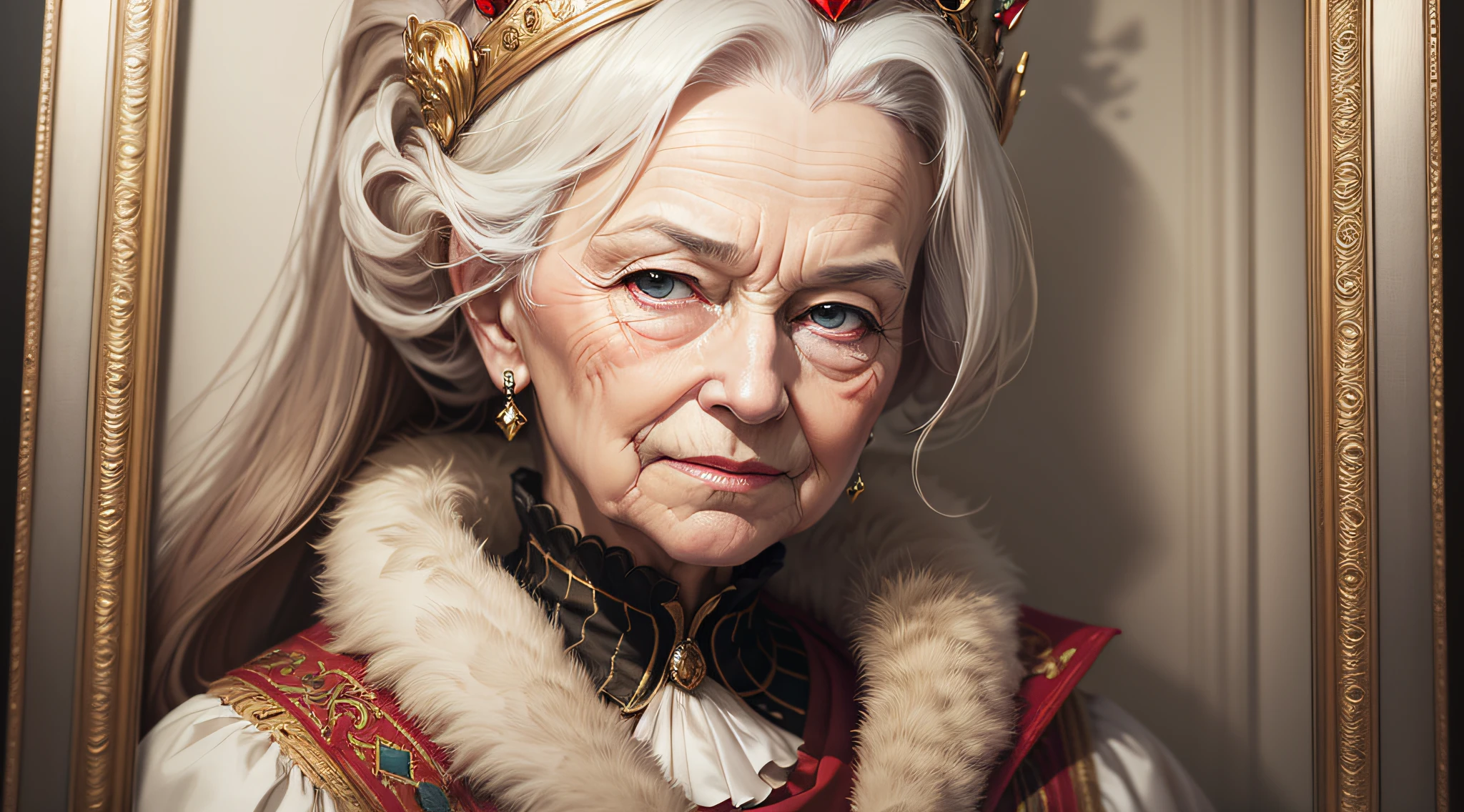Portrait of elderly queen in photo frame