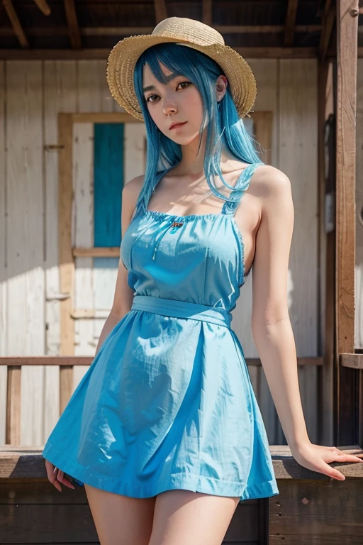 anime girl with blue hair wearing a straw hat and a blue dress, artwork in the style of guweiz, beautiful anime portrait, guweiz, beautiful anime girl, beautiful anime style, anime girl with teal hair, anime style. 8k, in the art style of bowater, beautiful digital illustration, beautiful character painting, stunning anime face portrait