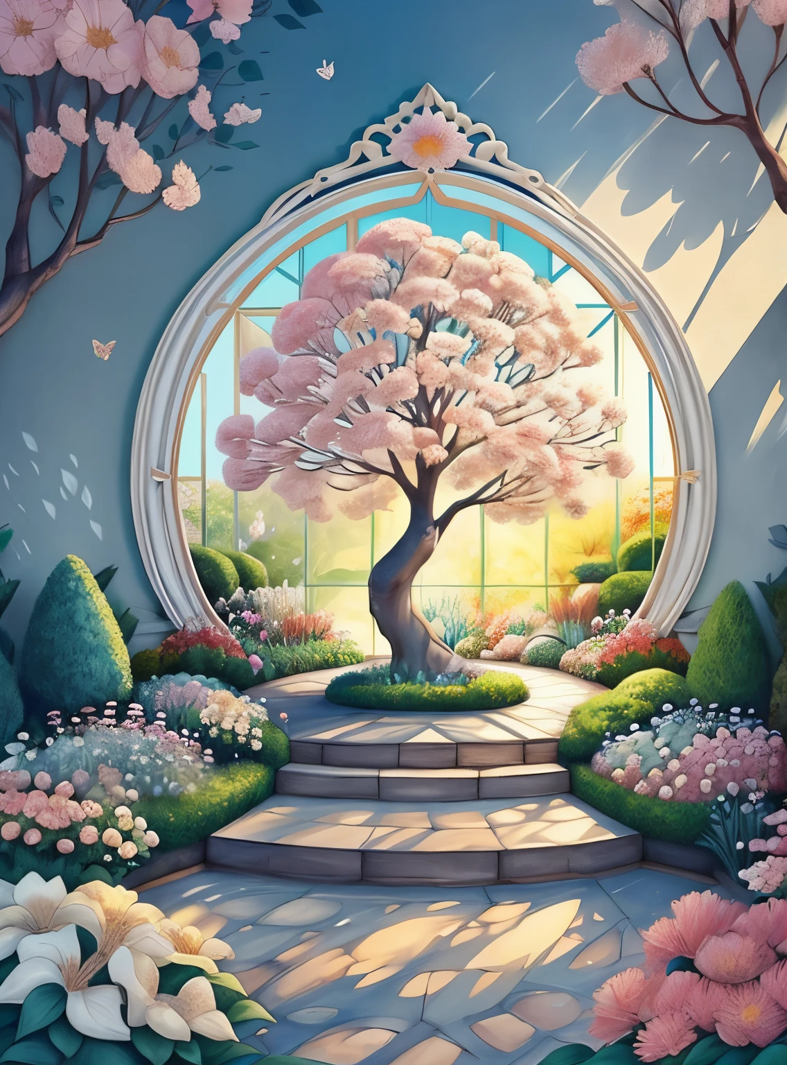 (cute baby tree smiling in a beautiful garden with flowers) Munchkin, Geometric multidimensional wall portrait, livro de arte, Tchibi,
Yang08k, Beautiful, Colouring,
Obras, of the highest quality, best quality, Arte Oficial, Beautiful and Aesthetic,