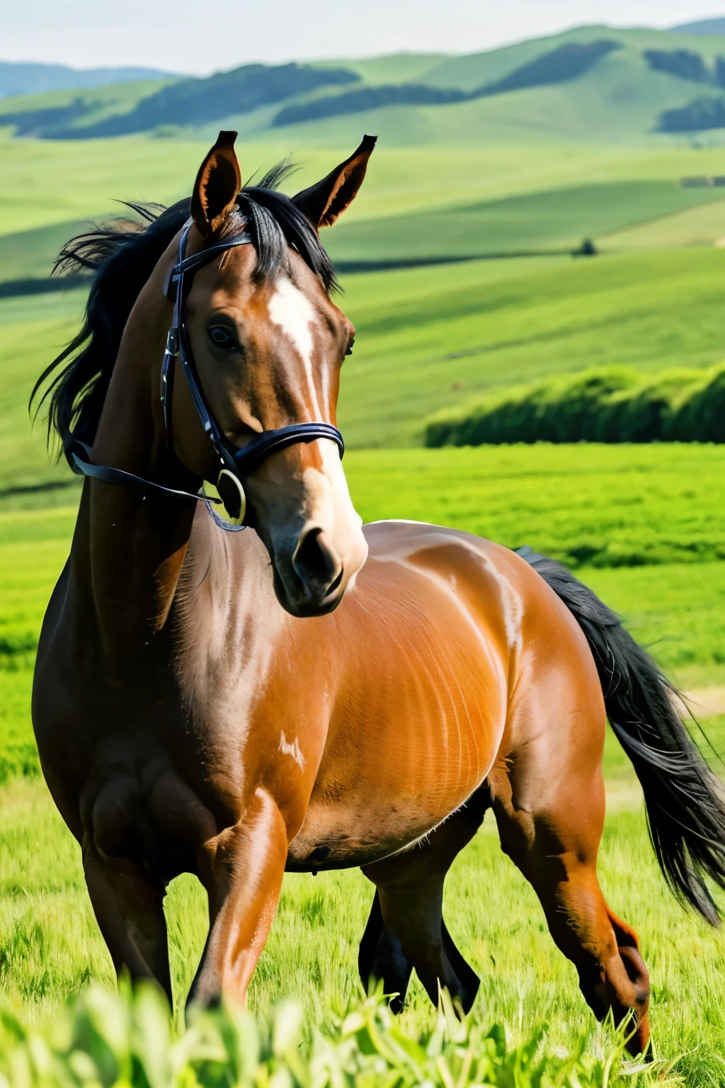 arabian horse in green field with wheat crops 
((best quality)), ((masterpiece)), (detailed), perfect face